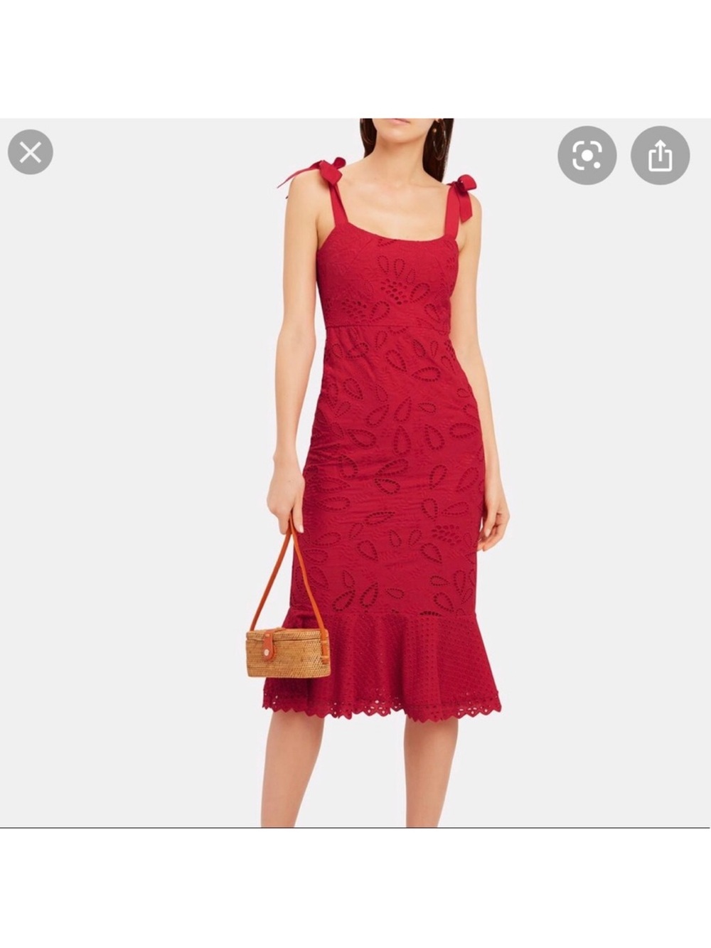 Saloni Rosie red broderie midi dress eyelet size 0